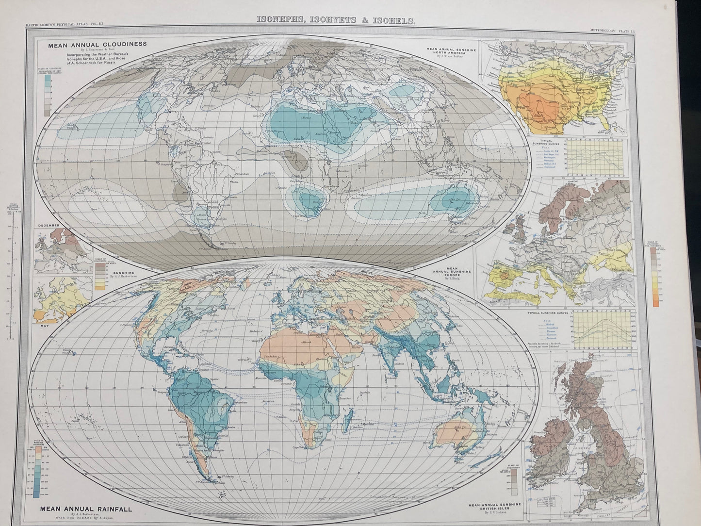 Antique Meteorological Map of Clouds & Rainfall – Vintage Weather Chart, 19th Century