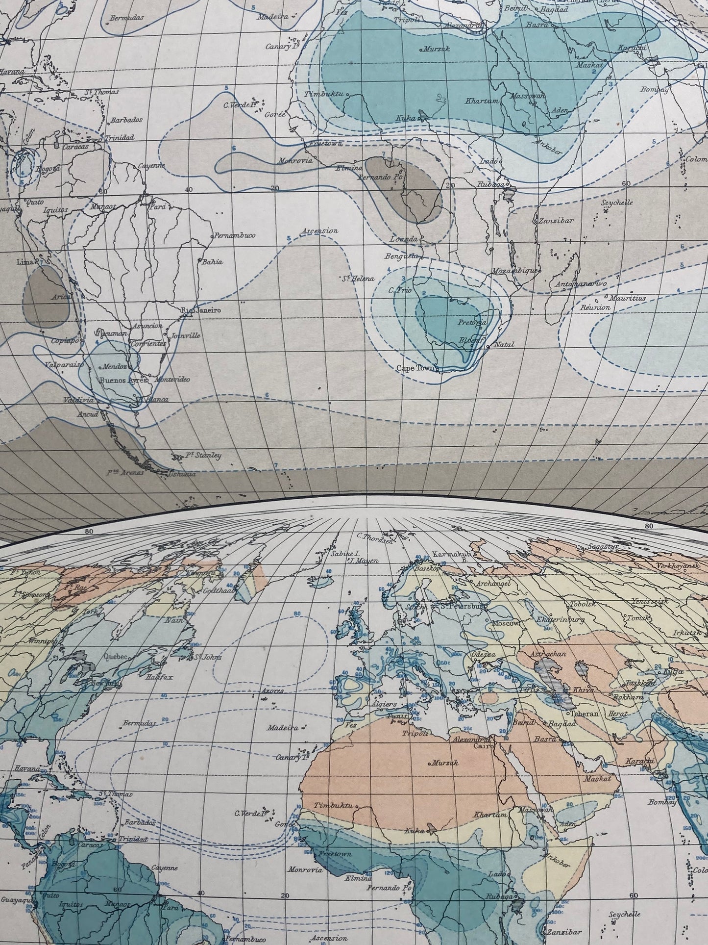 Antique Meteorological Map of Clouds & Rainfall – Vintage Weather Chart, 19th Century