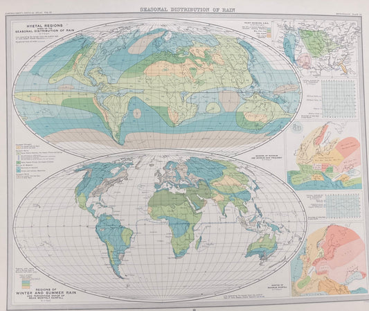 Antique Meteorological Map of World Rain Patterns – Vintage Weather Chart, 19th Century