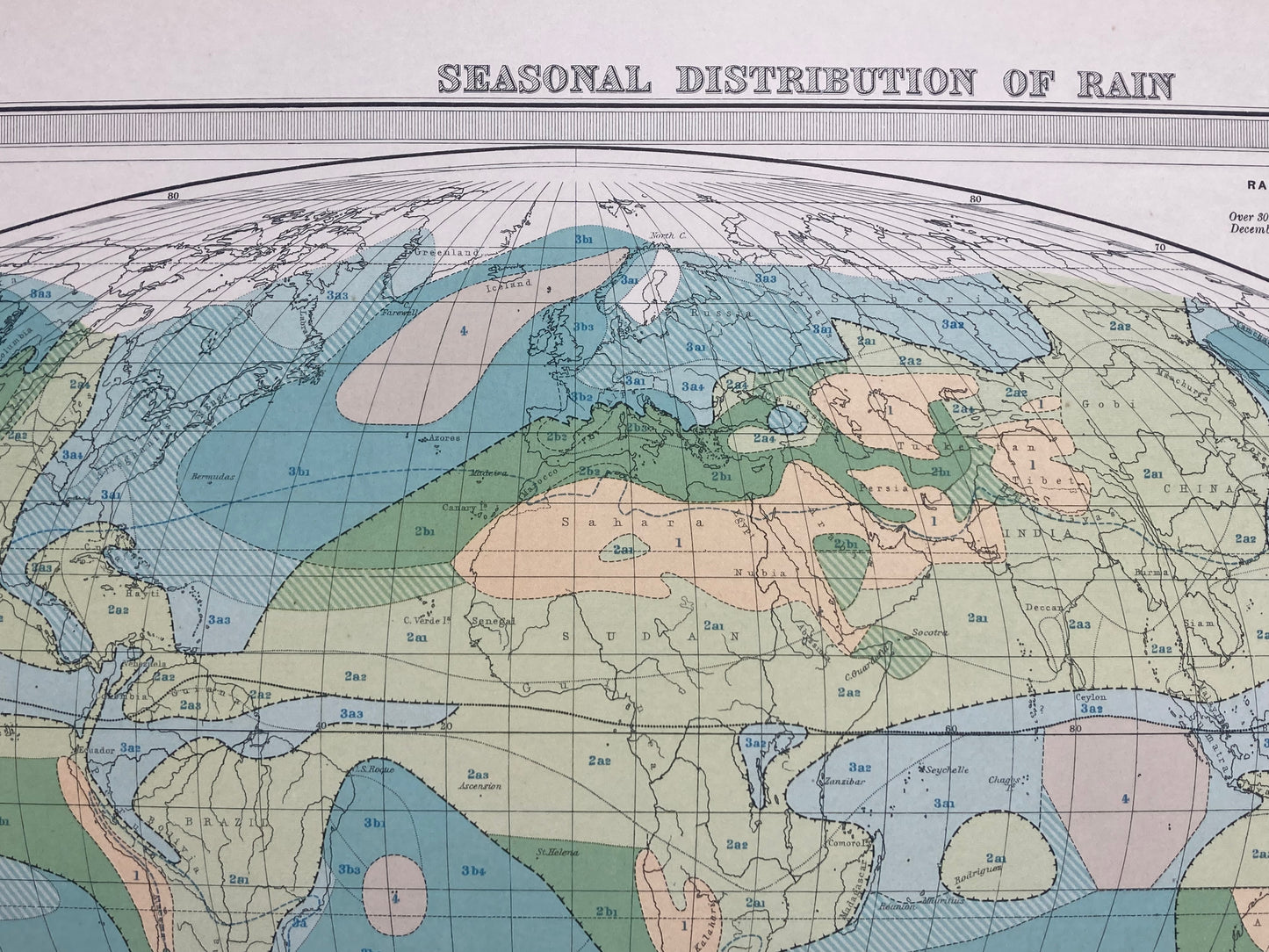 Antique Meteorological Map of World Rain Patterns – Vintage Weather Chart, 19th Century