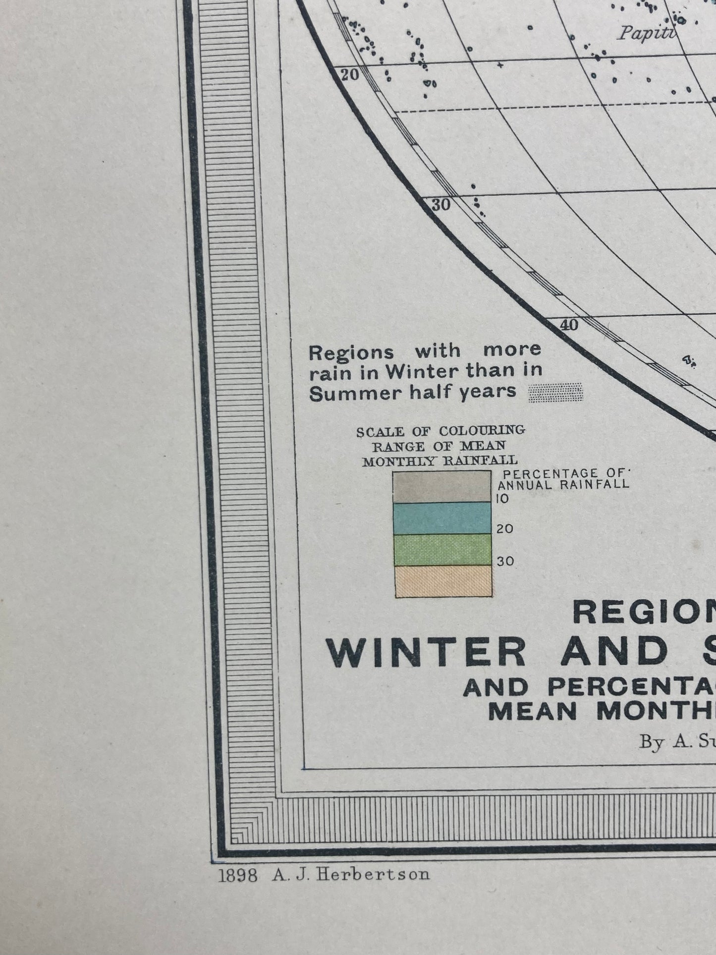 Antique Meteorological Map of World Rain Patterns – Vintage Weather Chart, 19th Century