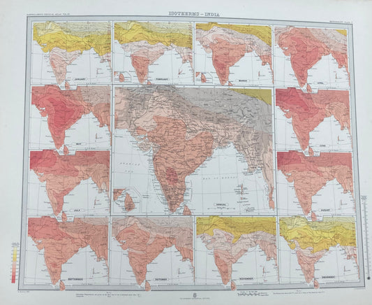 Antique Meteorological Map of India – Vintage Weather Chart, 19th Century