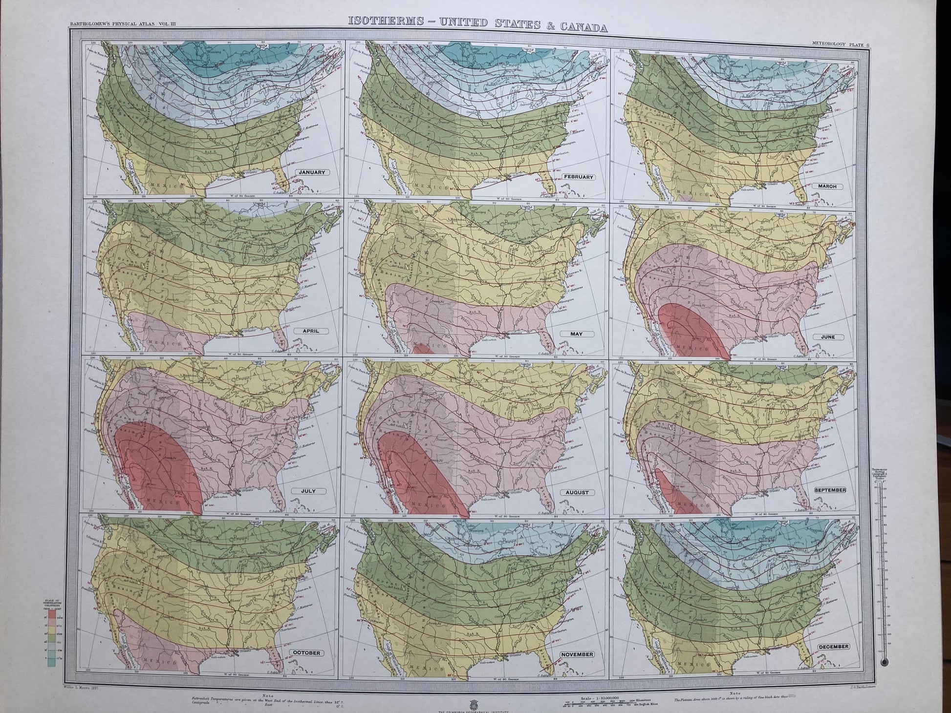 Classic Weather Map Antique Meteorological Map - UNITED STATES & CANADA – Vintage Weather ...