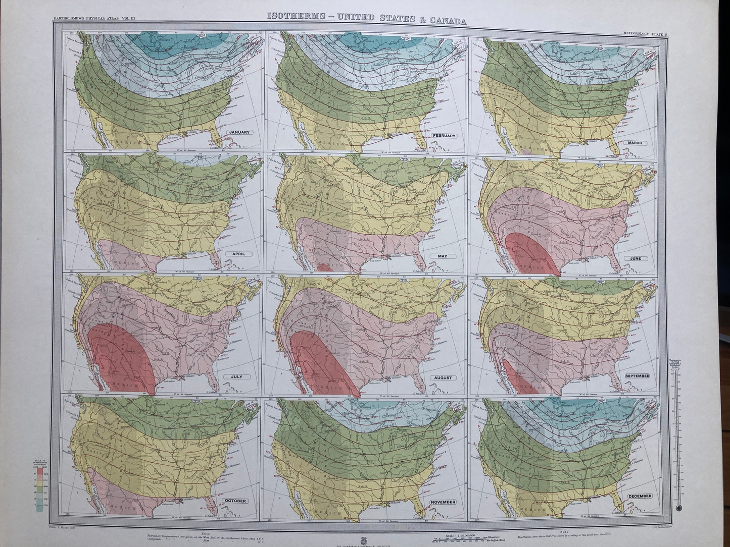 Antique Meteorological Map - UNITED STATES & CANADA – Vintage Weather Chart, 19th Century