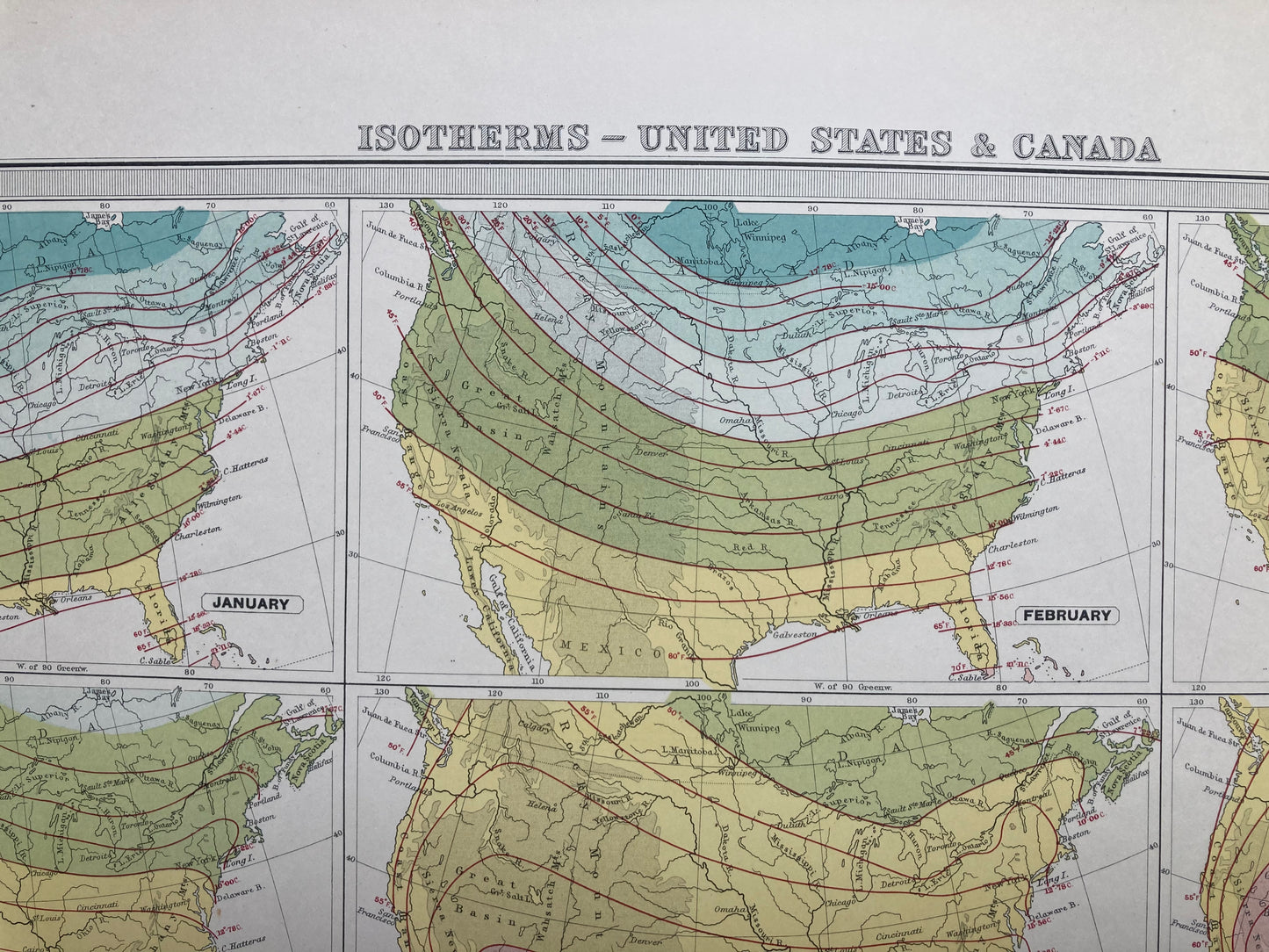 Antique Meteorological Map - UNITED STATES & CANADA – Vintage Weather Chart, 19th Century