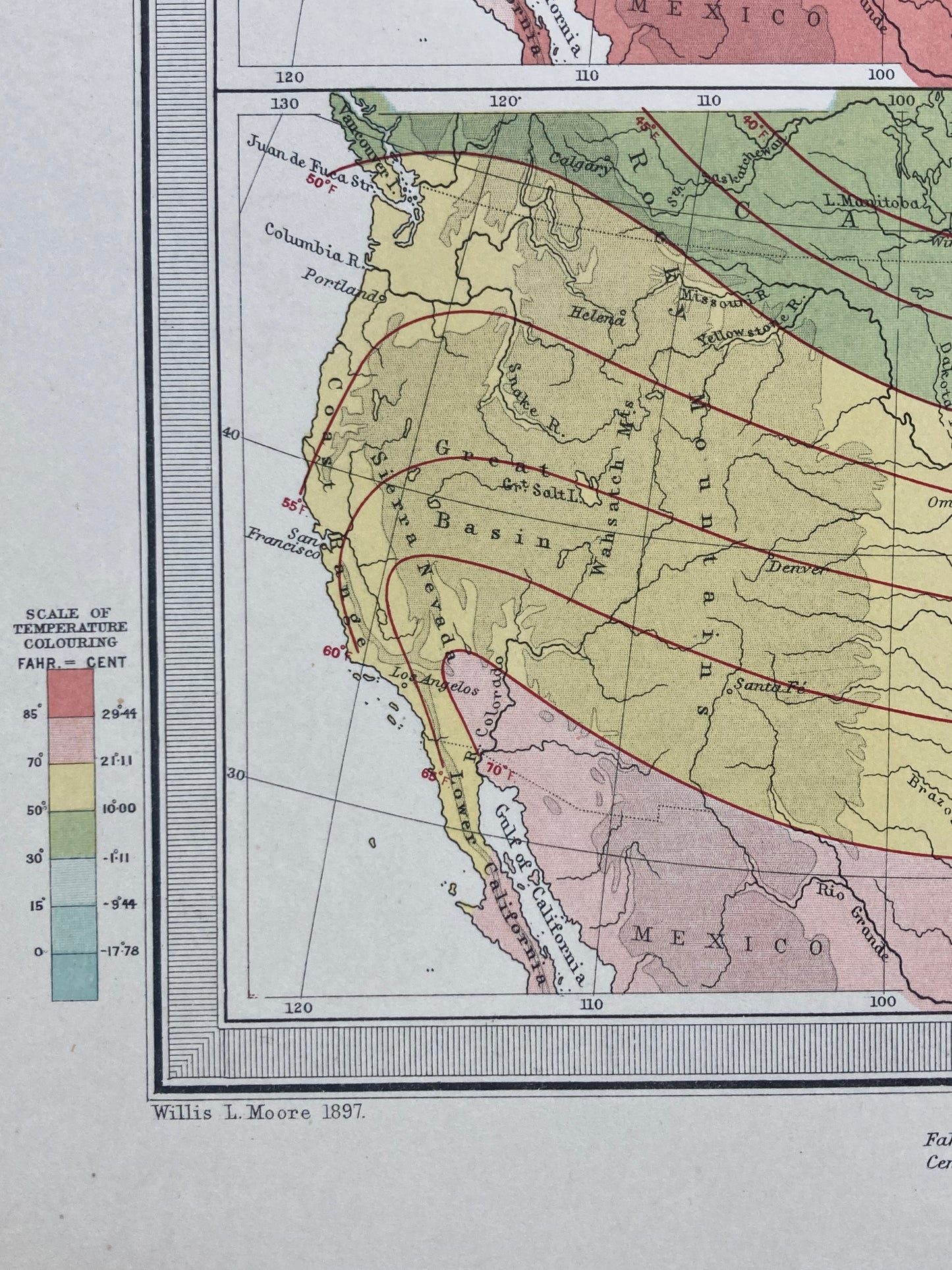 Antique Meteorological Map - UNITED STATES & CANADA – Vintage Weather Chart, 19th Century