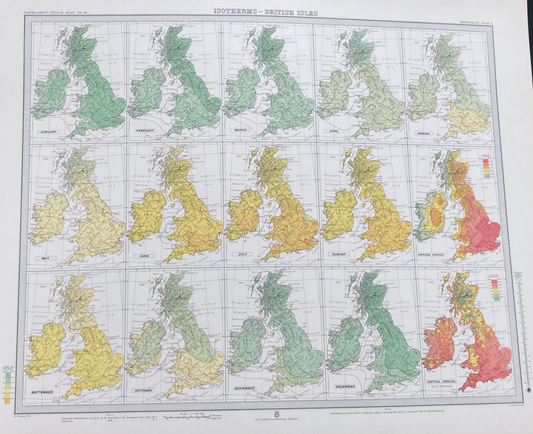 Antique Meteorological Map - British Isles – Vintage Weather Chart, 19th Century