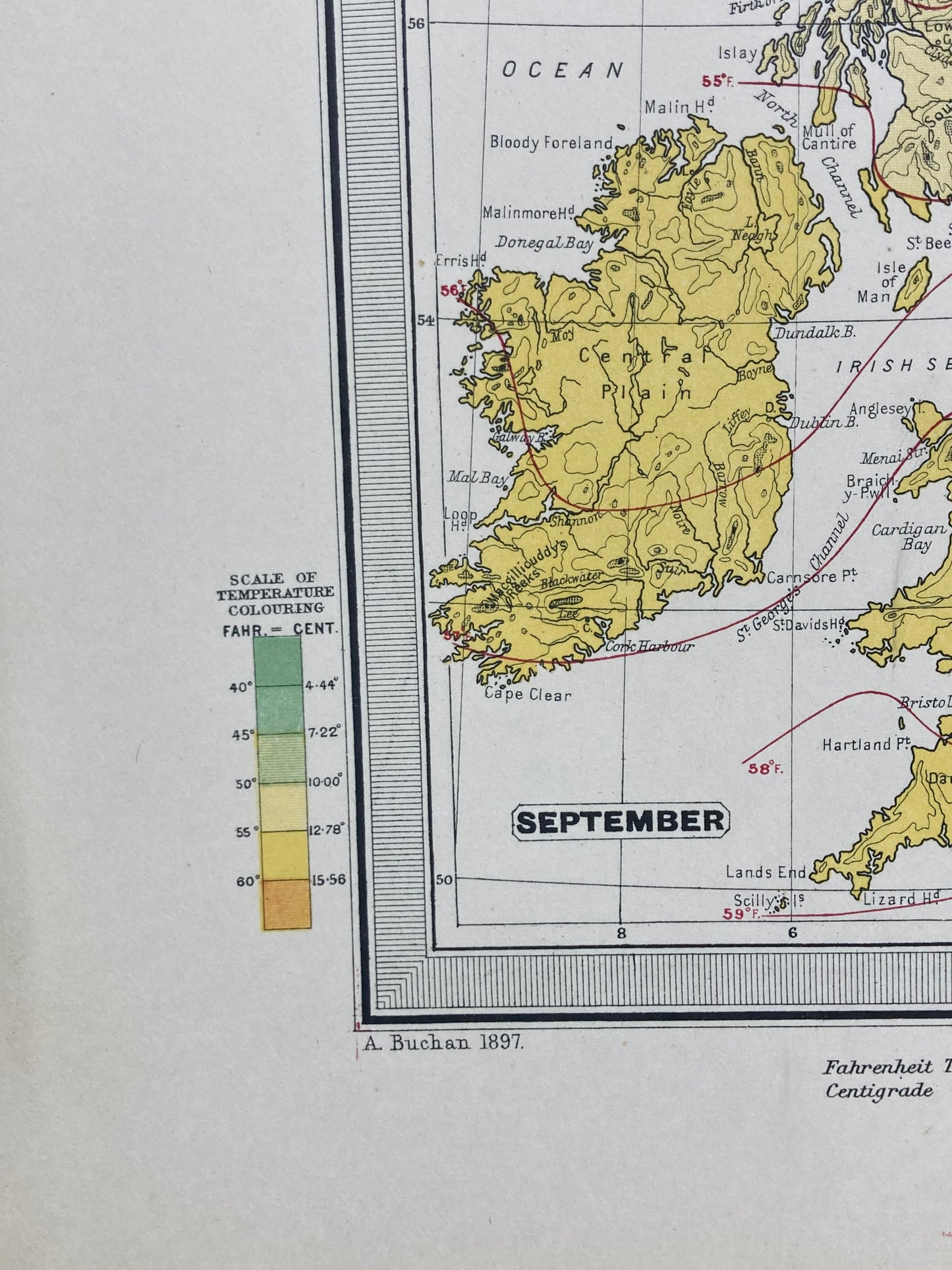 Antique Meteorological Map - British Isles – Vintage Weather Chart, 19th Century