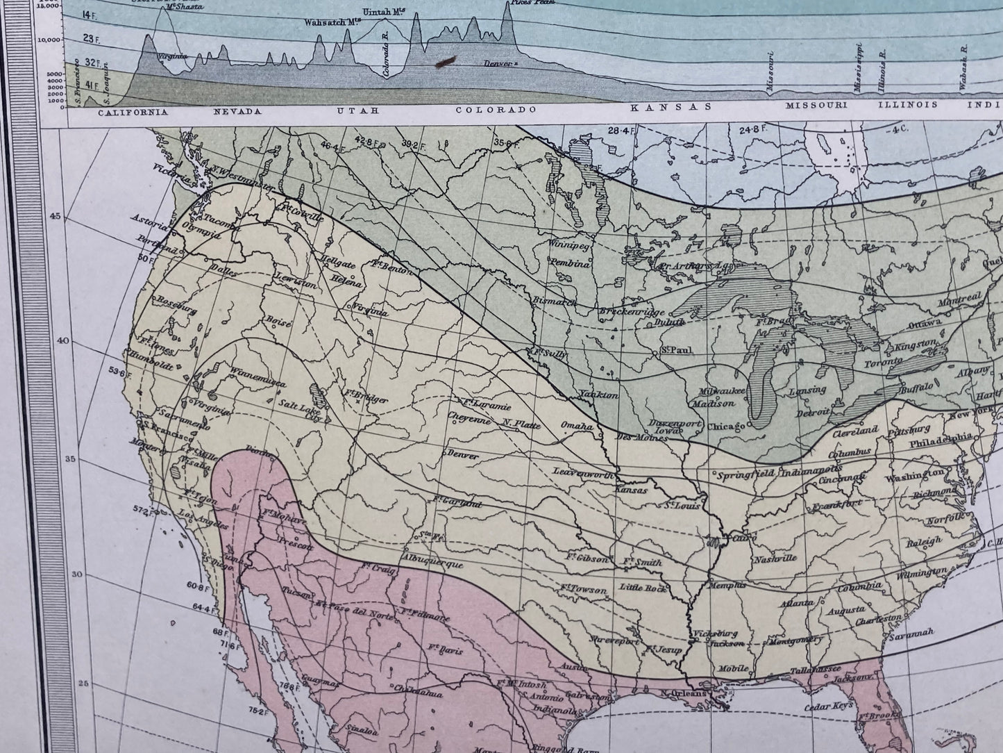 Antique Meteorological Map - North America – Vintage Weather Chart, 19th Century