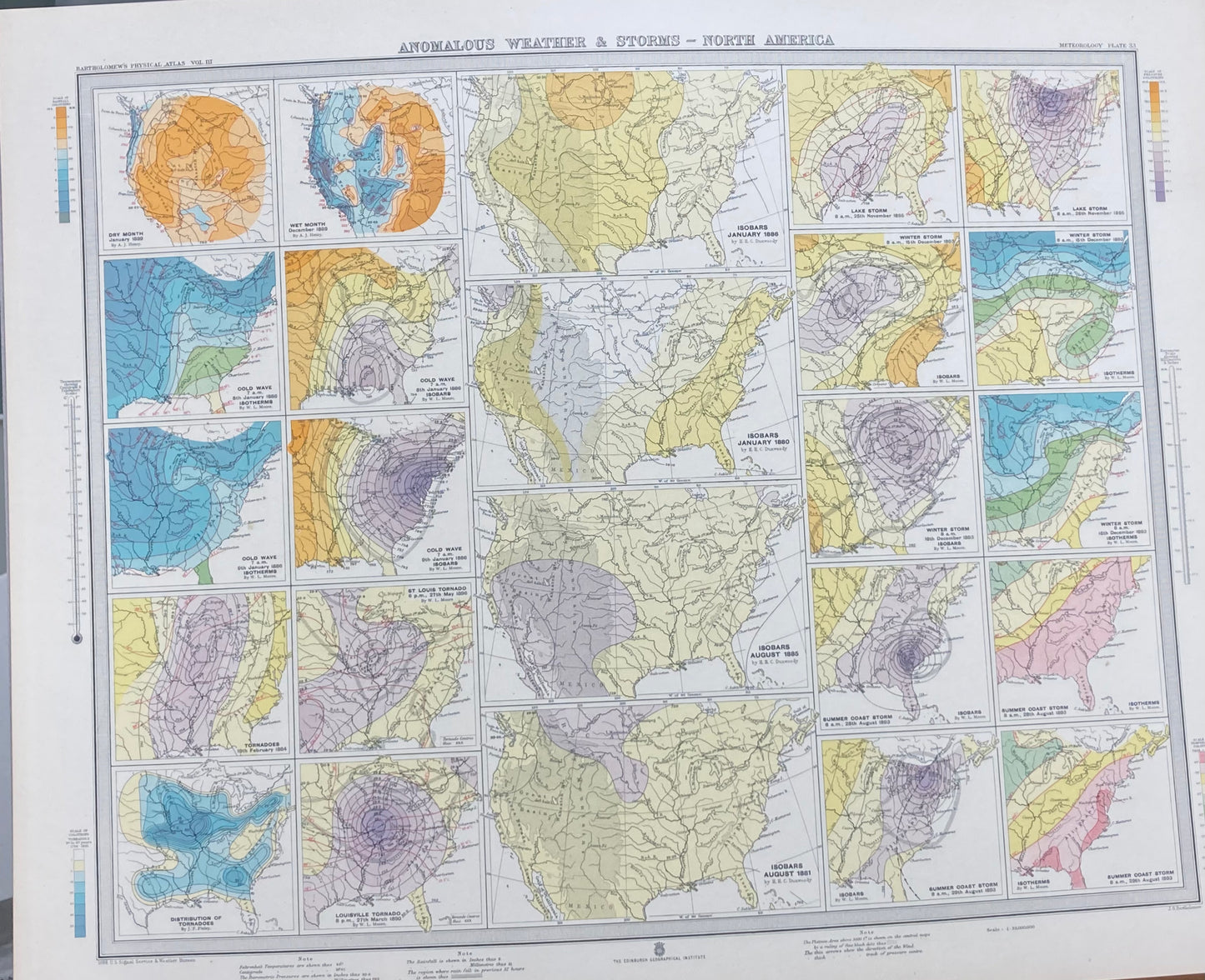 Antique Meteorological Map - ANOMALOUS WEATHER & STORMS – Vintage Weather Chart,19th Century