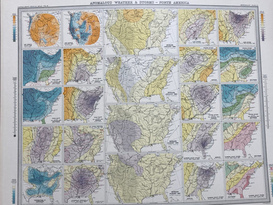 Antique Meteorological Map - ANOMALOUS WEATHER & STORMS – Vintage Weather Chart,19th Century
