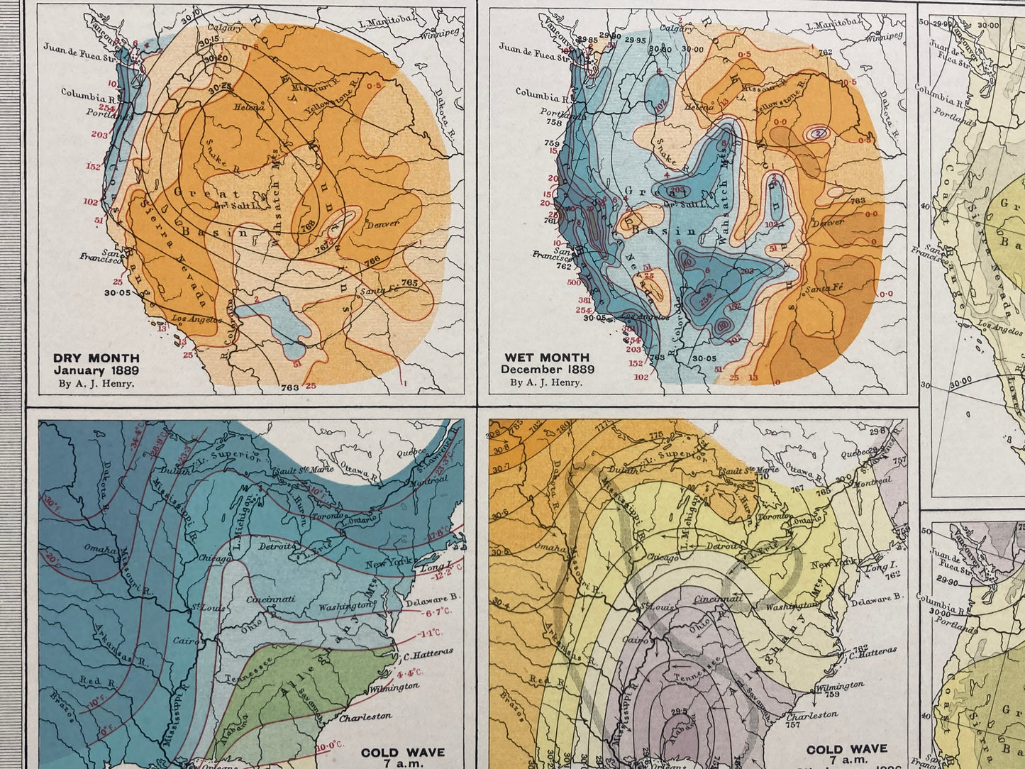 Antique Meteorological Map - ANOMALOUS WEATHER & STORMS – Vintage Weather Chart,19th Century