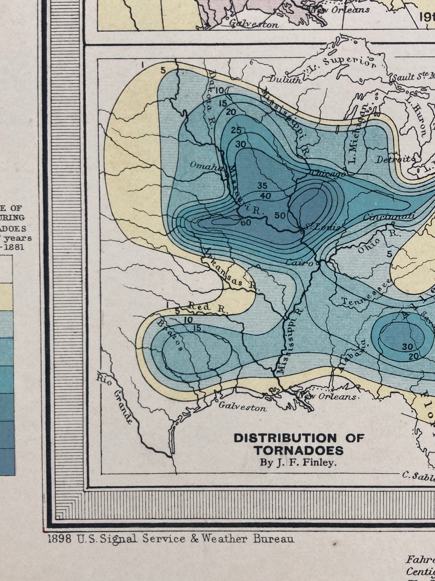 Antique Meteorological Map - ANOMALOUS WEATHER & STORMS – Vintage Weather Chart,19th Century