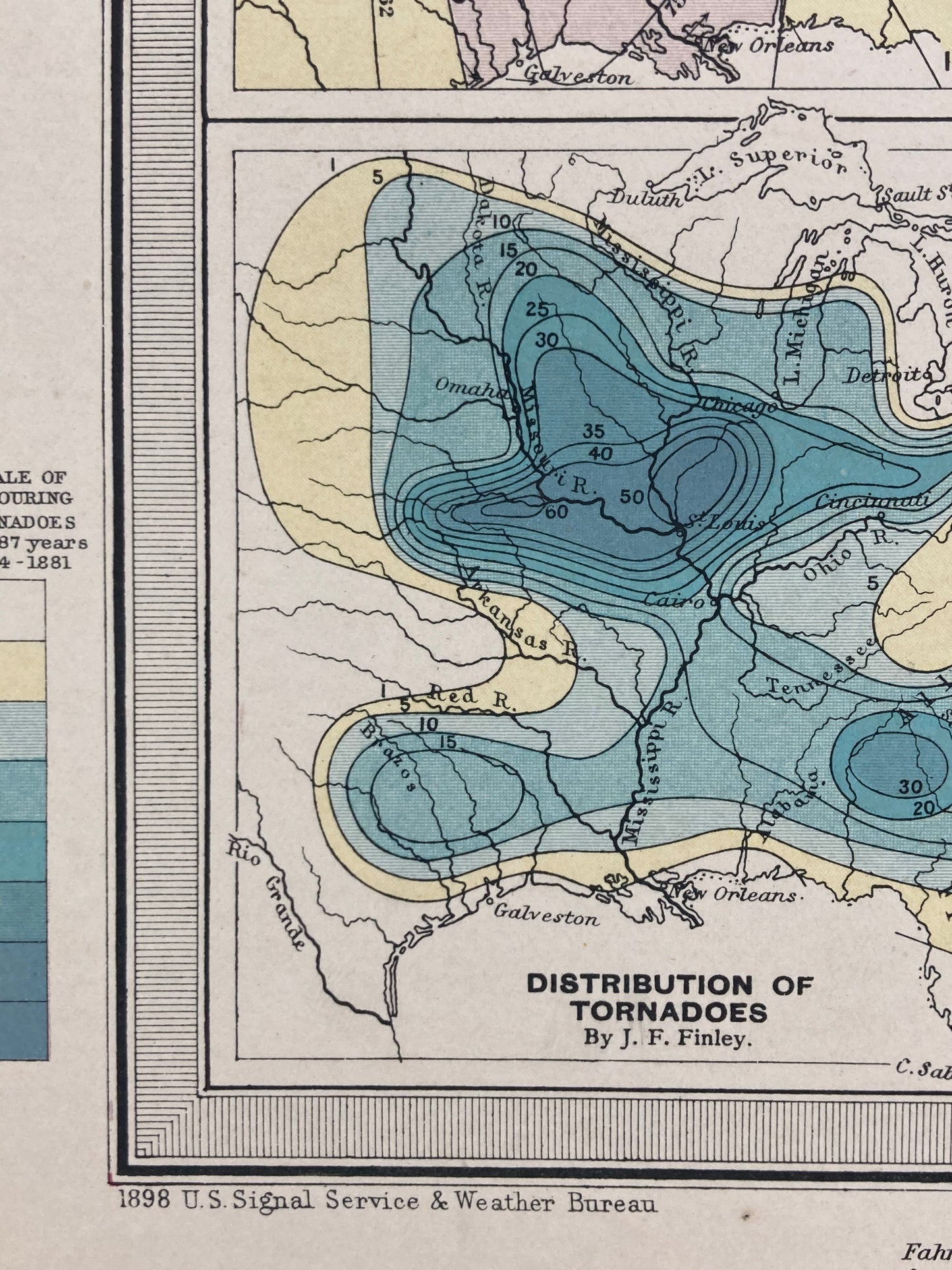 Antique Meteorological Map - ANOMALOUS WEATHER & STORMS – Vintage Weather Chart,19th Century