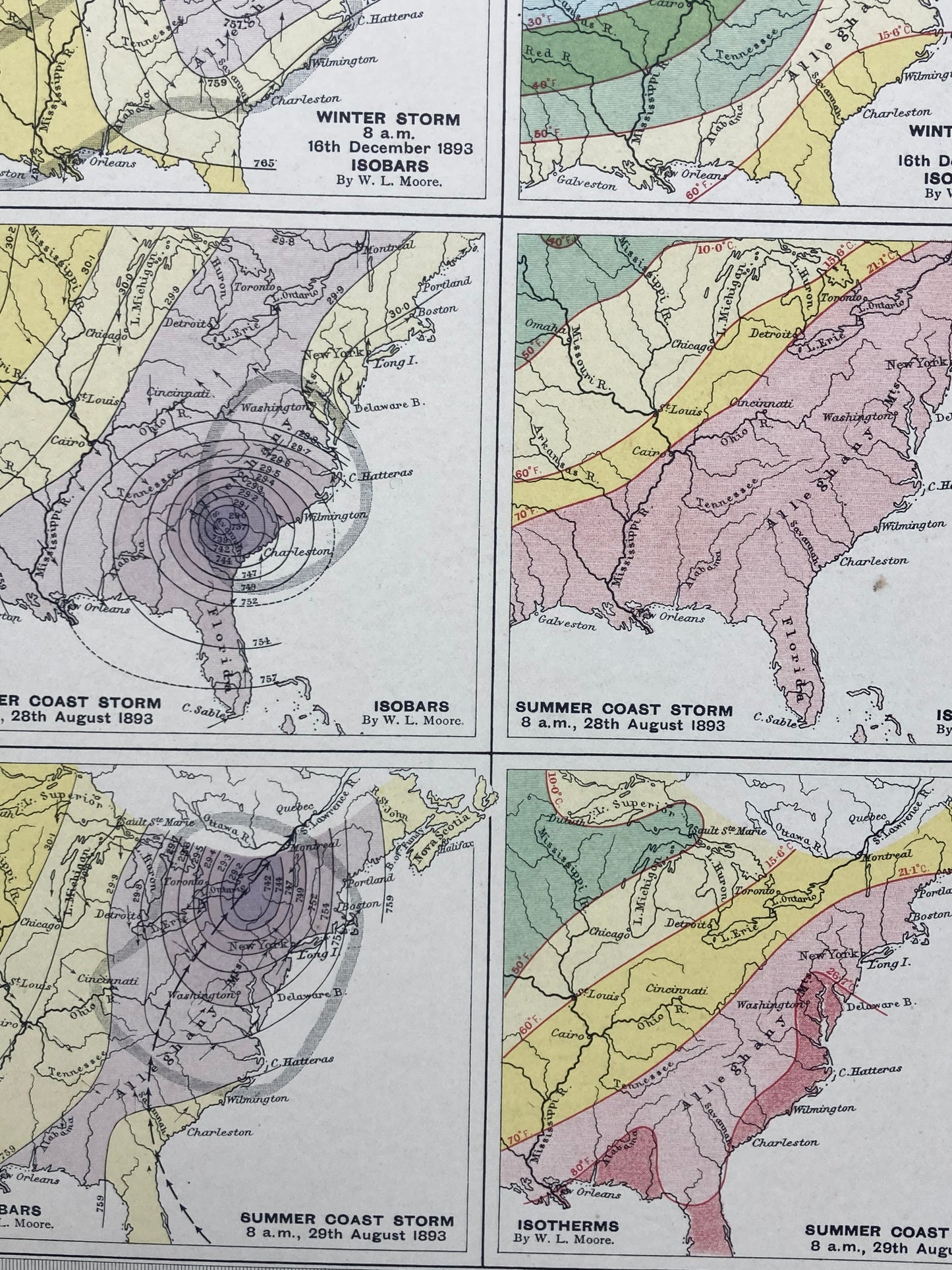 Antique Meteorological Map - ANOMALOUS WEATHER & STORMS – Vintage Weather Chart,19th Century