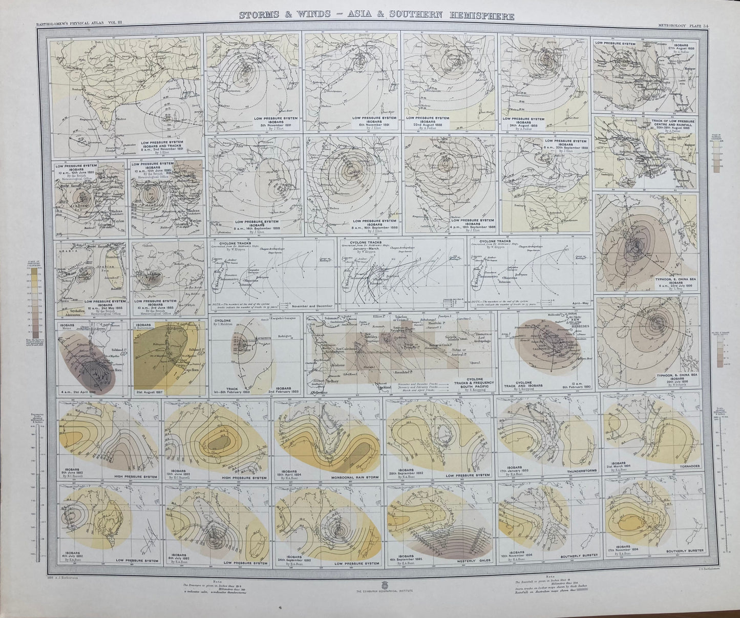Antique Meteorological Map - STORM & WINDS– Vintage Weather Chart, 19th Century