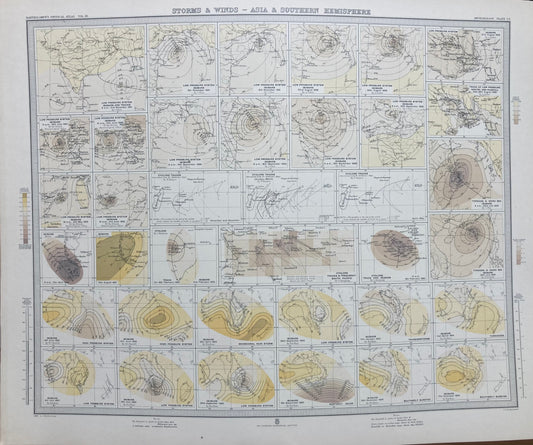 Antique Meteorological Map - STORM & WINDS– Vintage Weather Chart, 19th Century