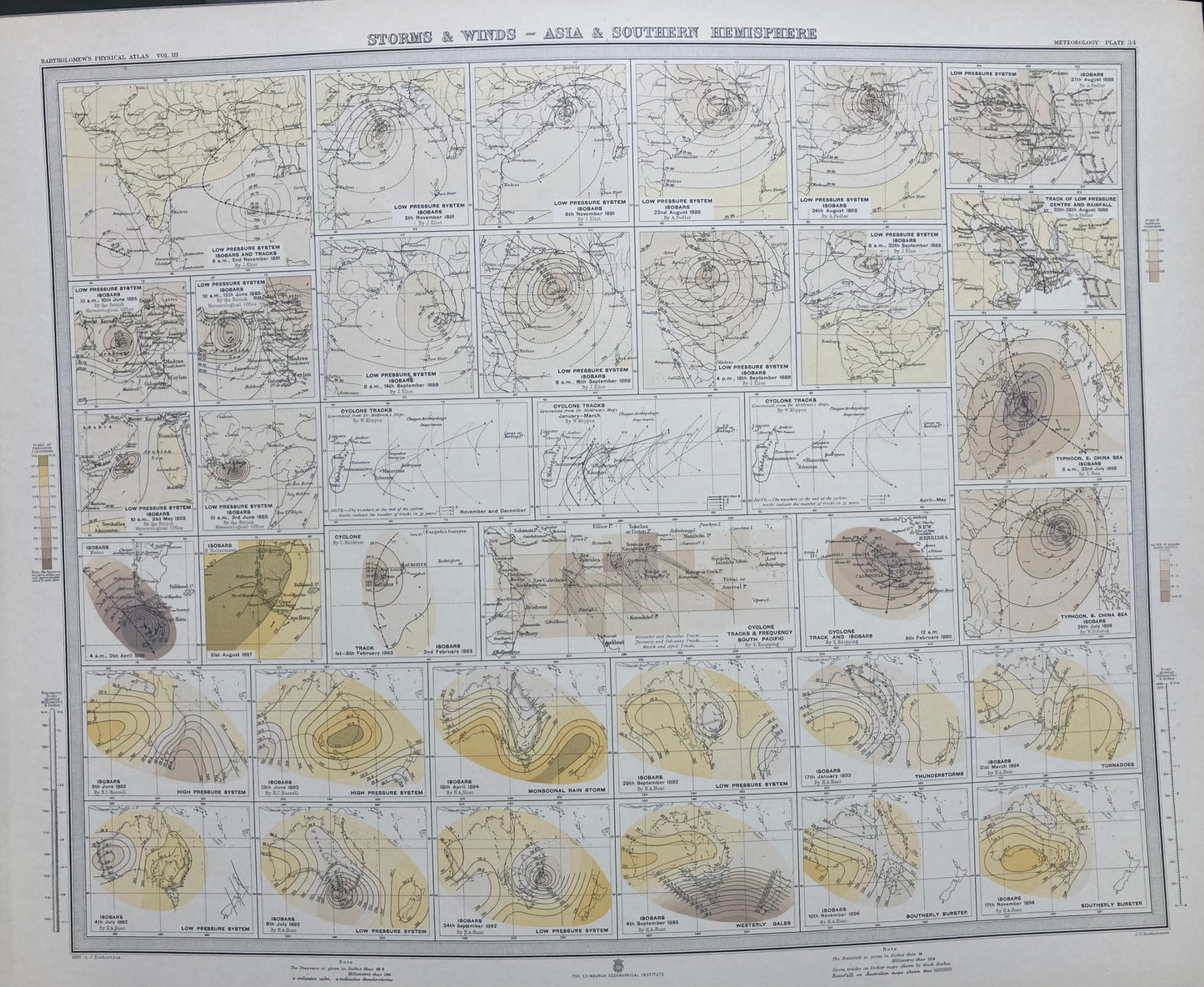 Antique Meteorological Map - STORM & WINDS– Vintage Weather Chart, 19th Century