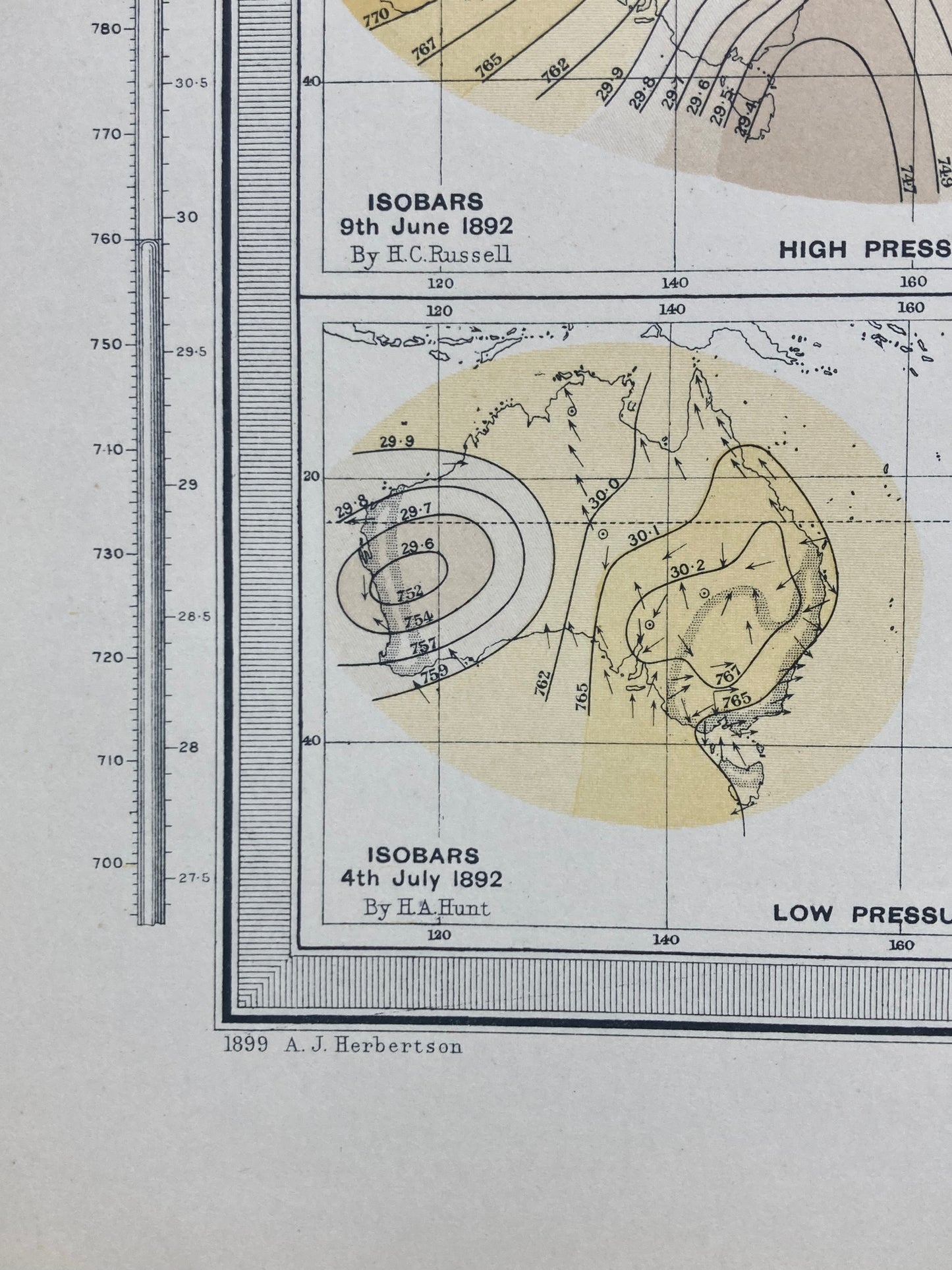 Antique Meteorological Map - STORM & WINDS– Vintage Weather Chart, 19th Century