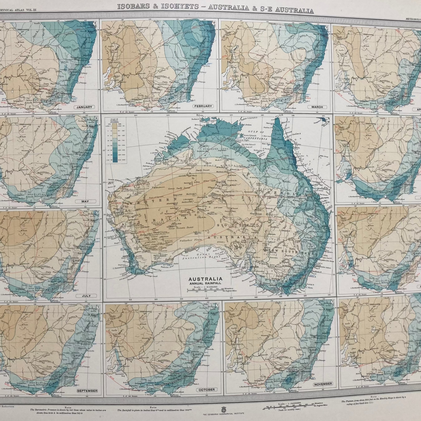 Antique Meteorological Map - Australia – Vintage Weather Chart,19th Century