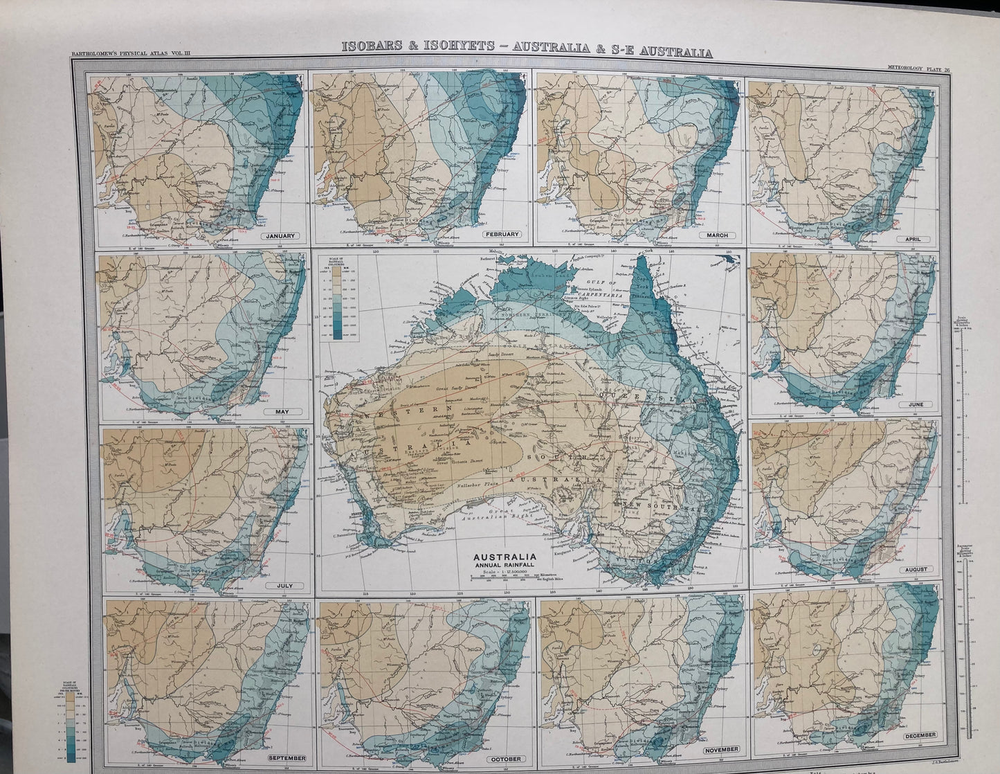 Antique Meteorological Map - Australia – Vintage Weather Chart,19th Century
