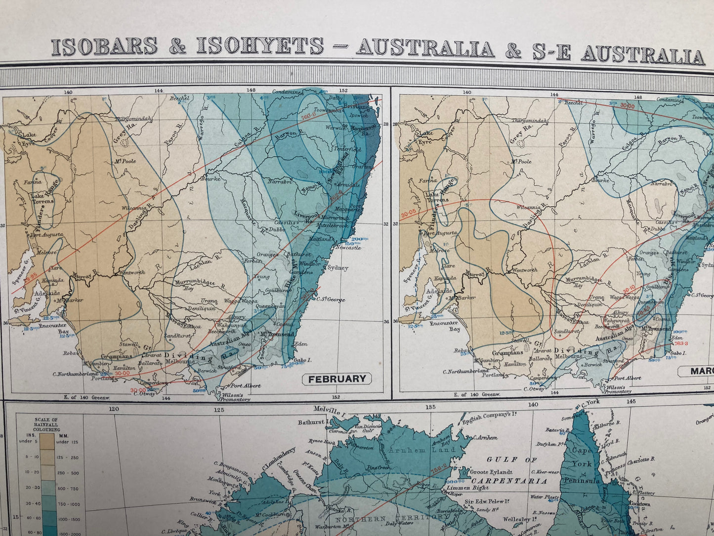 Antique Meteorological Map - Australia – Vintage Weather Chart,19th Century