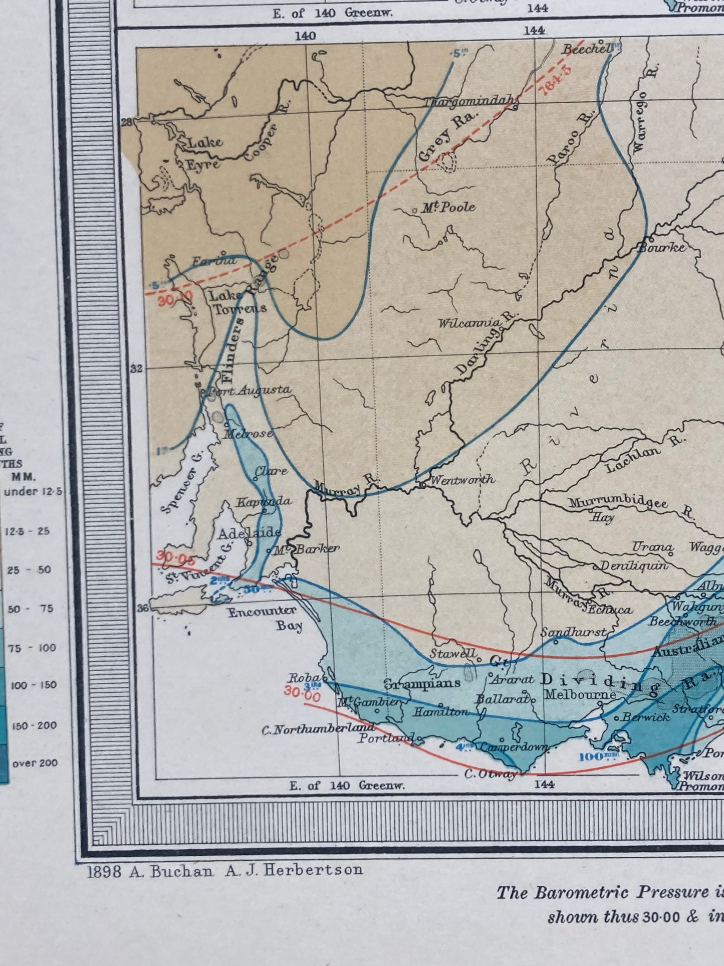 Antique Meteorological Map - Australia – Vintage Weather Chart,19th Century