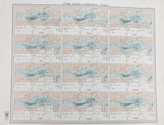 Antique Meteorological Map - STORM TRACKS & FREQUENCY – Vintage Weather Chart,19th Century