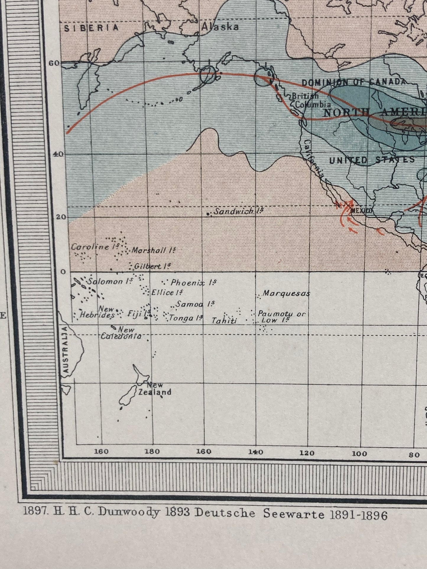 Antique Meteorological Map - STORM TRACKS & FREQUENCY – Vintage Weather Chart,19th Century