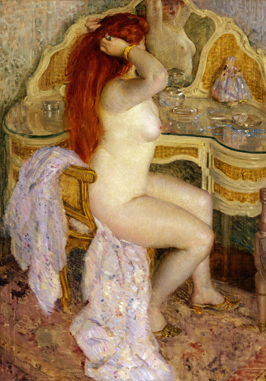 American Vintage Wall Art Print - Long Hair Nude Redhead  Originally created in the &nbsp;early 20th Century this enchanting print from an original impressionist artwork combines &nbsp;the essence of the &nbsp;American era. &nbsp;The subtle tones and muted colour palette will endow any room with a sense of calmness and tranquillity.