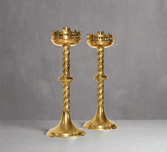 Antique Brass Gothic Church Candlesticks a Pair - Room Four