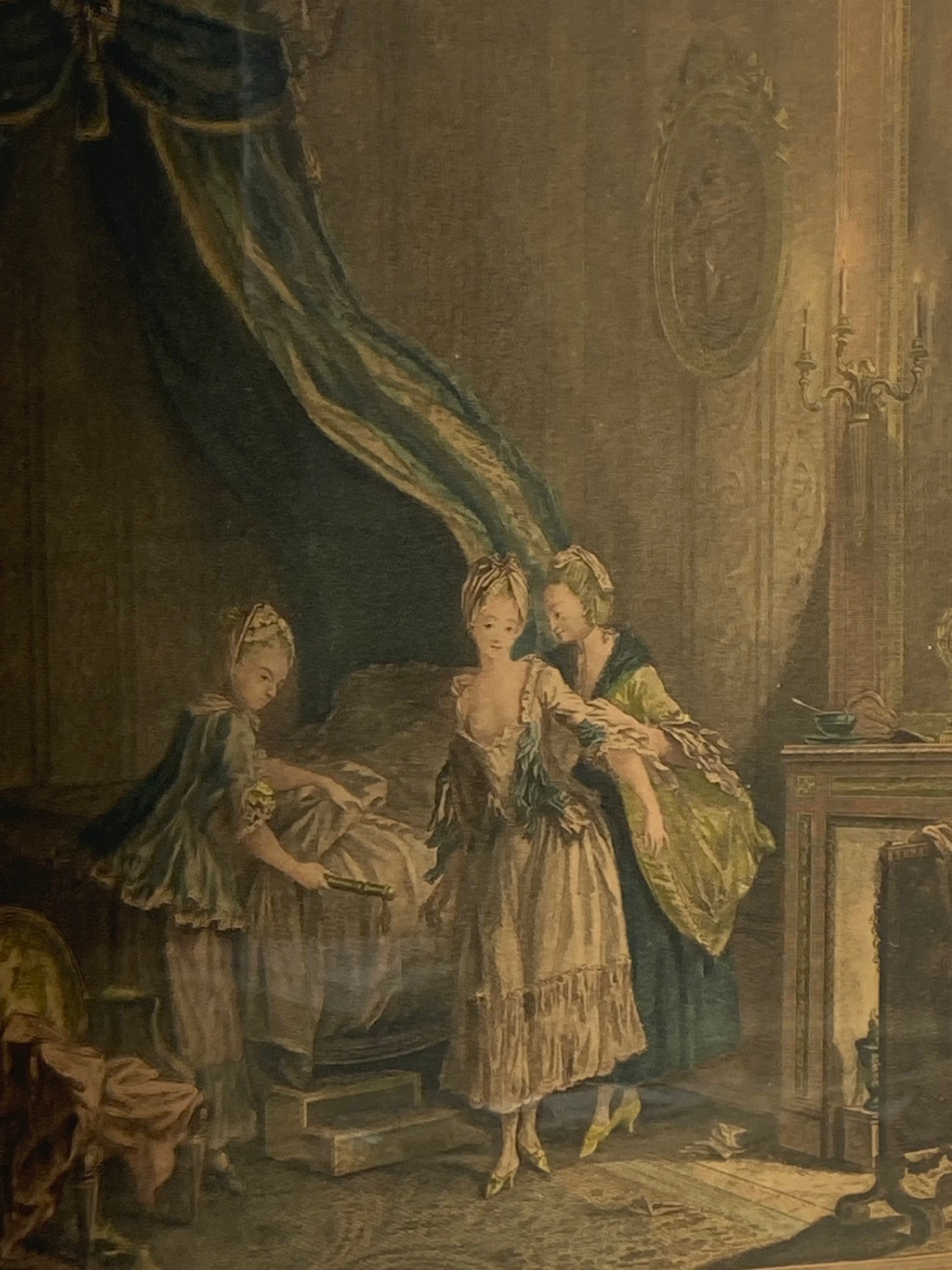 Antique French Engraving - "Bedtime" - Room Four