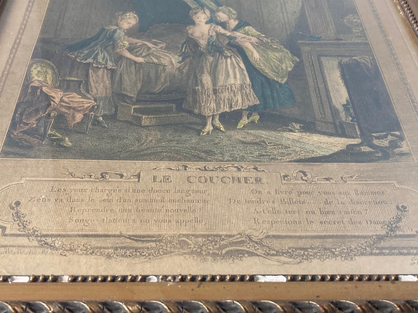 Antique French Engraving - "Bedtime" - Room Four