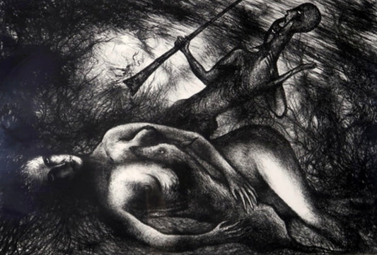 Black & White Lithographic Print Original Signed Joseph Urie Art - Room Four