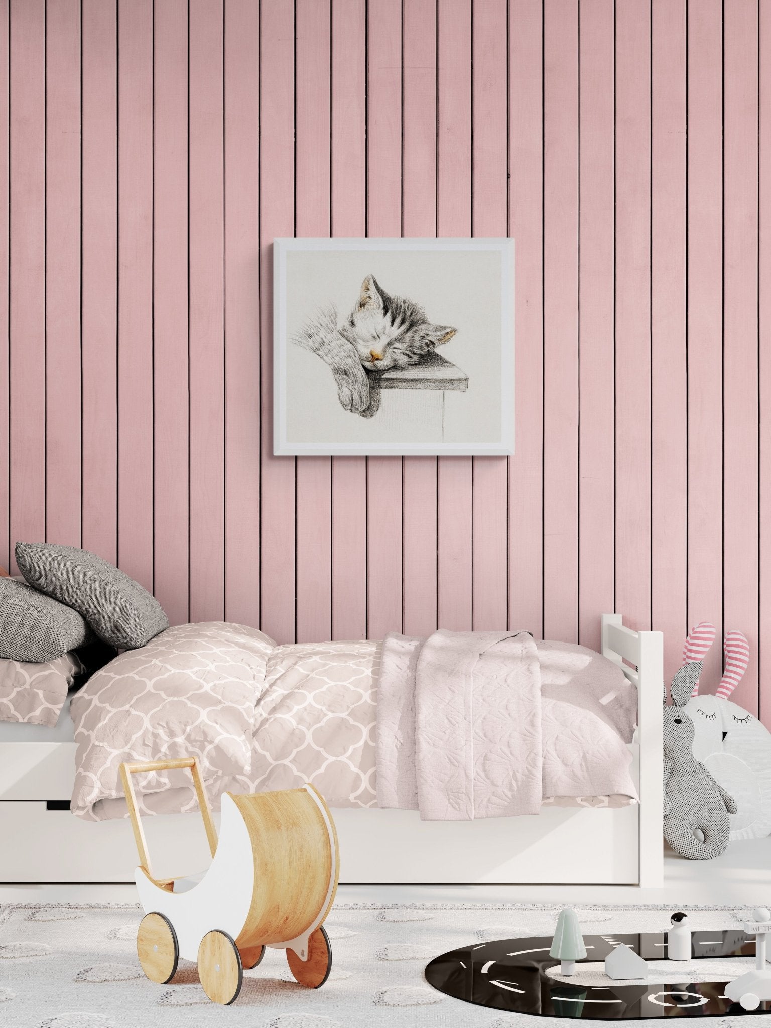 Cuddly Sleeping Tabby Cat Wall Art Print - Room Four