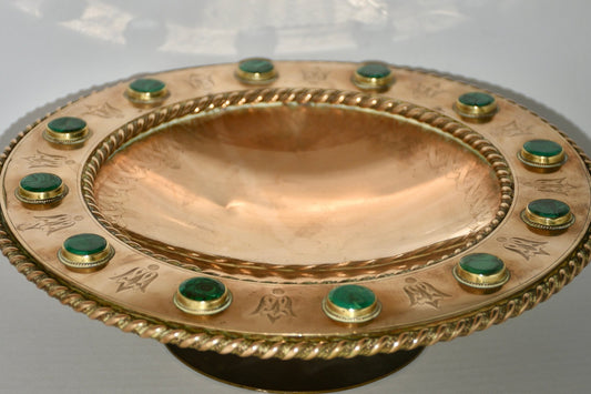 Green Malachite Brass Ceremonial Tazza On Pedestal Base Gothic Revival Ceremonial - Room Four