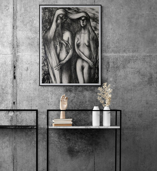 Limited Edition Black & White Lithographic Print Original Signed “Rain” Joseph Urie Art - Room Four