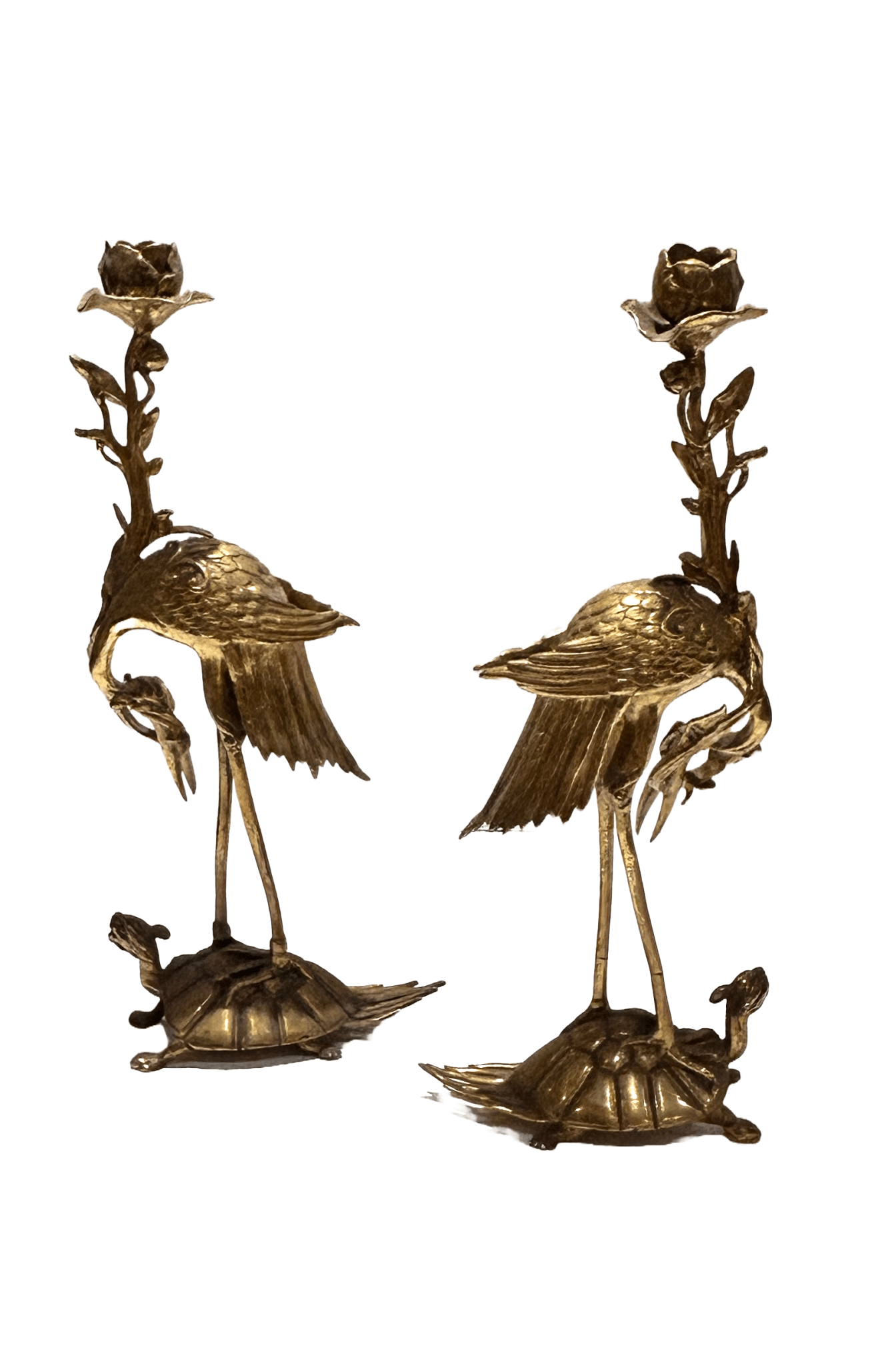 Meiji Gilt Metal Japanese Candlesticks, a Pair - Room Four