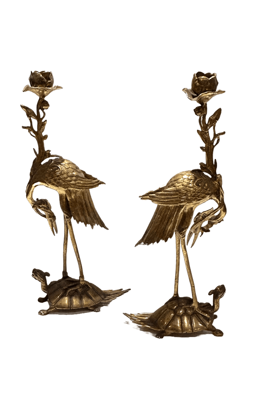 Meiji Gilt Metal Japanese Candlesticks, a Pair - Room Four