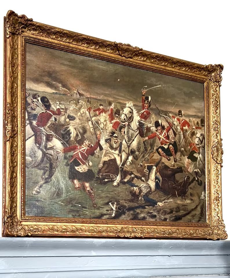 Mid Century Framed Oil Painting On Canvas Scots Guards - Room Four