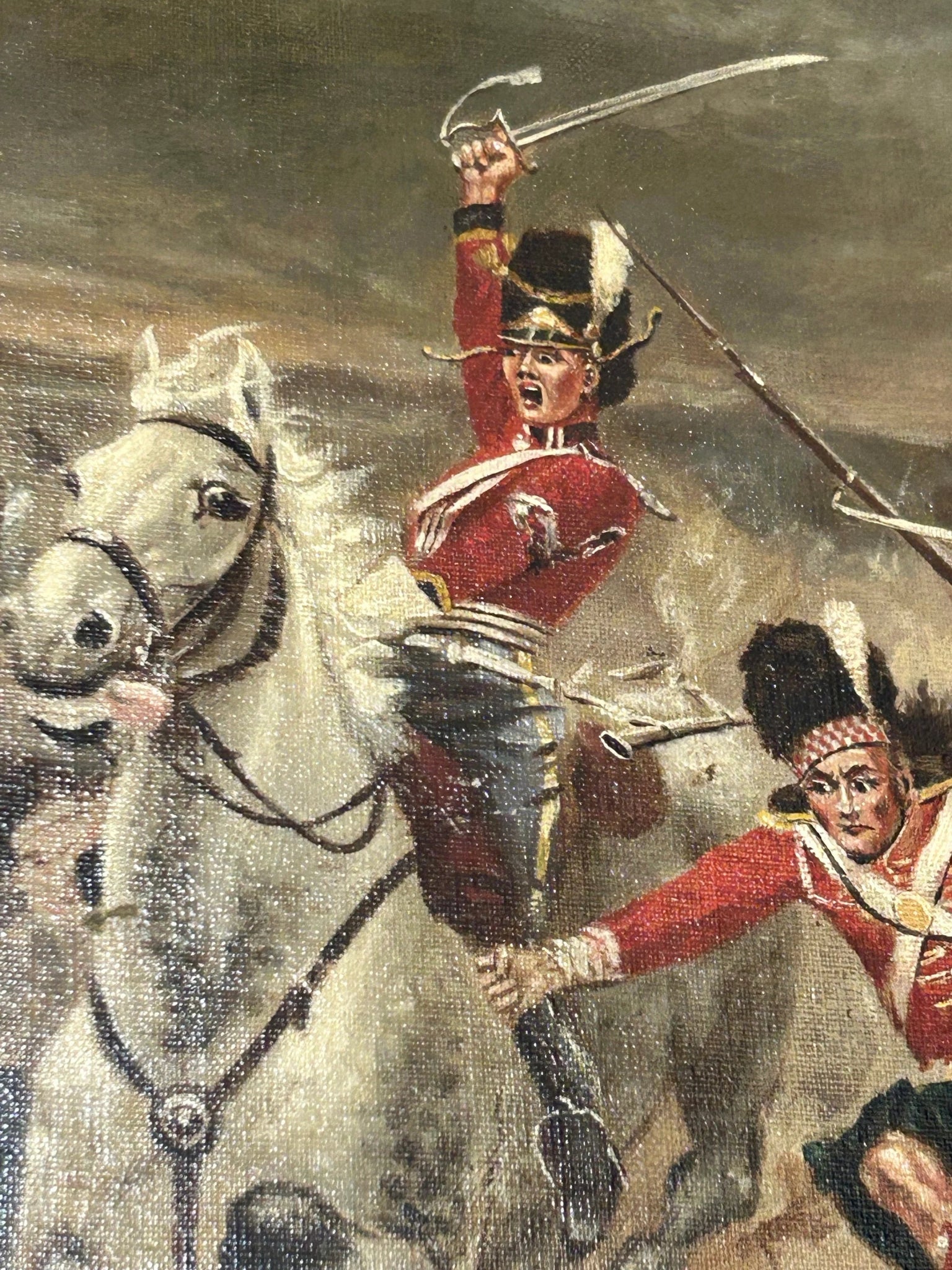 Mid Century Framed Oil Painting On Canvas Scots Guards - Room Four