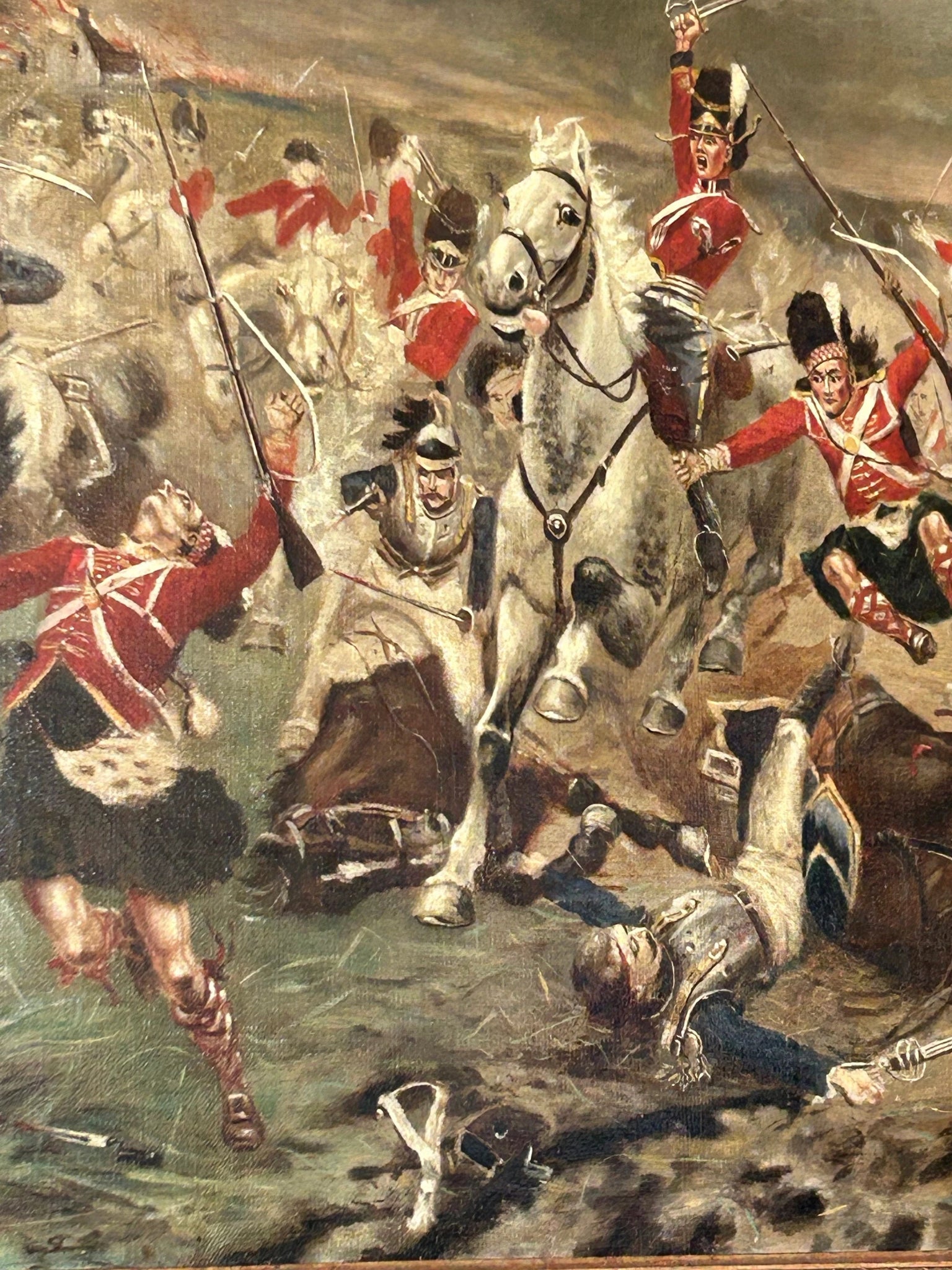 Mid Century Framed Oil Painting On Canvas Scots Guards - Room Four