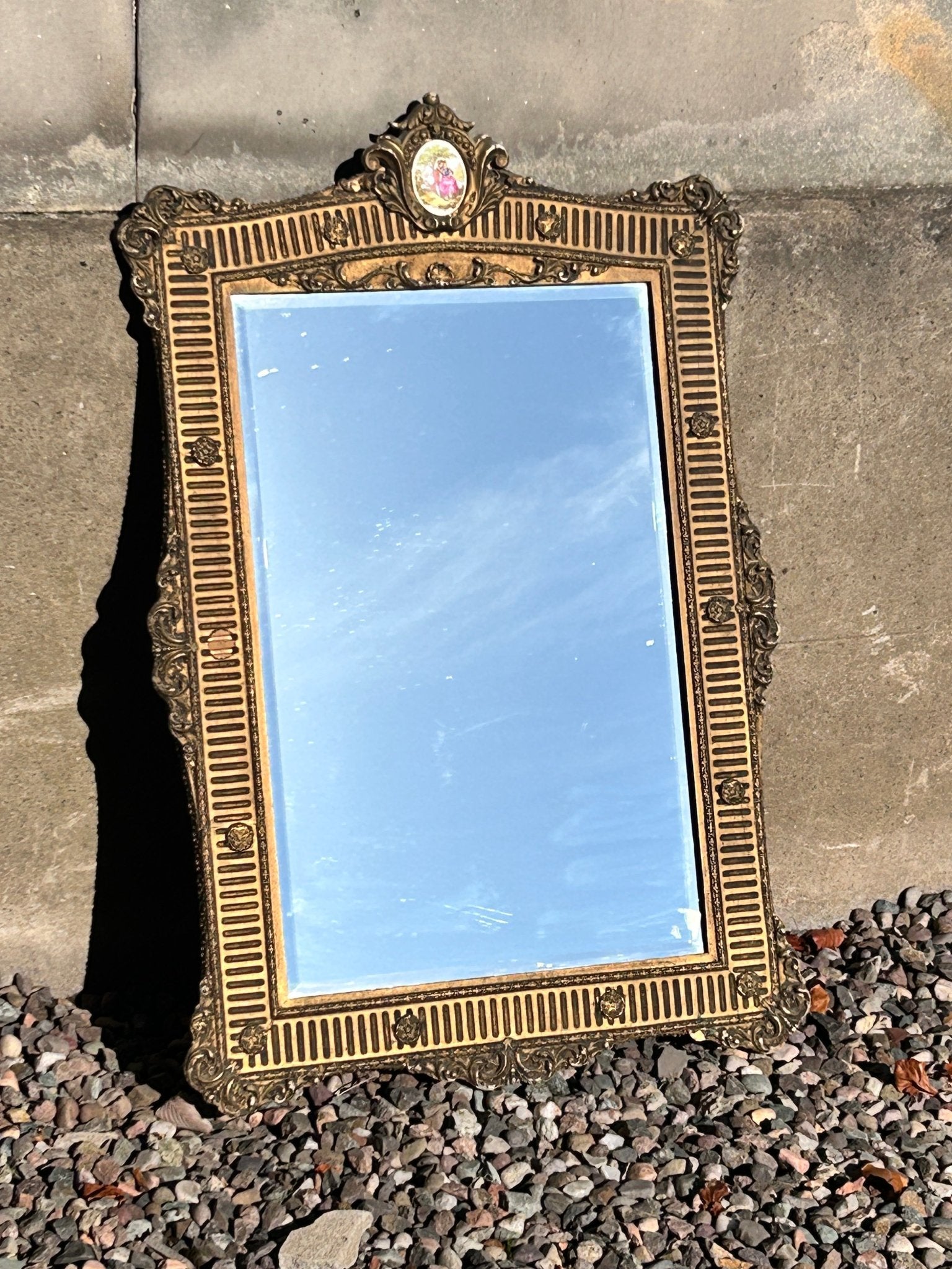 Sold Out - French Rococo gilt framed wall mirror rectangular porcelain surmount “Fragonard” 19th century inspired - Room Four