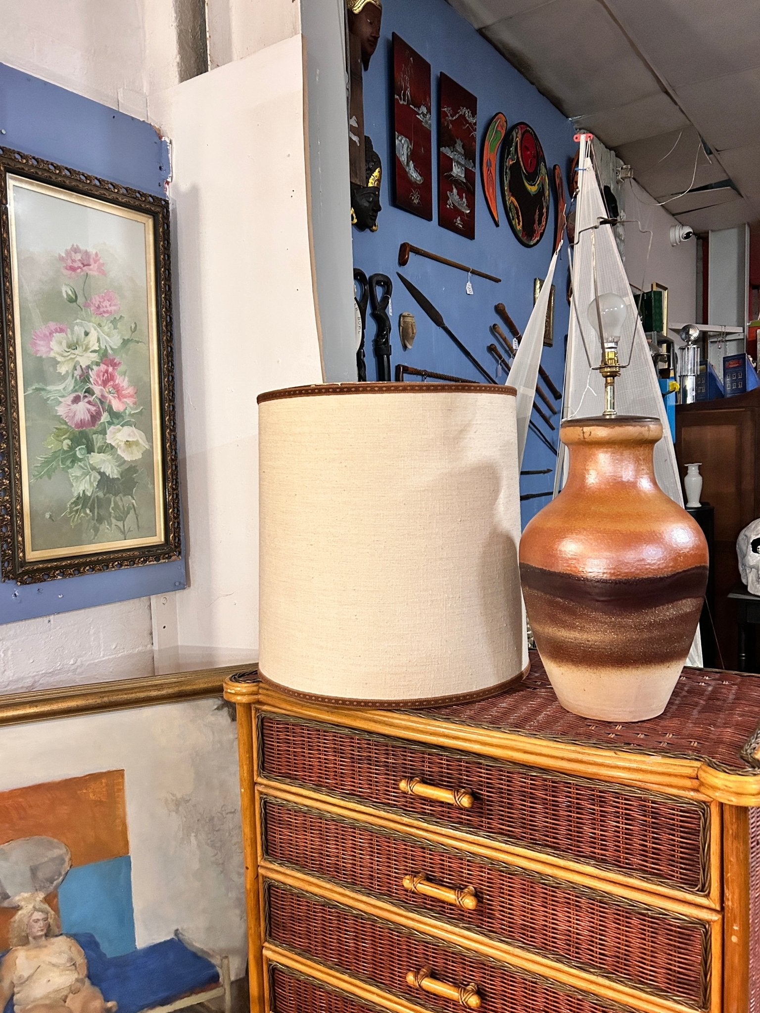SOLD OUT - Very Large Statement Piece Mid Century West German Table Lamp & Original Shade - Room Four