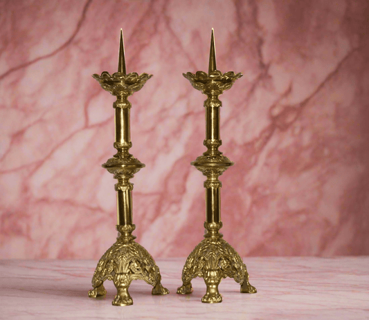 Tall Antique Victorian Pricket Candlesticks a Pair 19th Century - Room Four