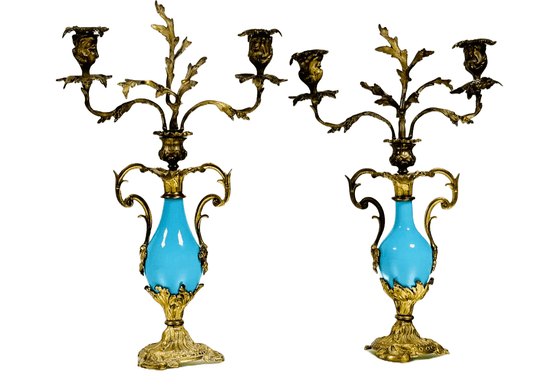 Thomas Abbott of Birmingham - Louis XV style gilt - metal mounted turquoise porcelain candelabra, 19th century - Room Four