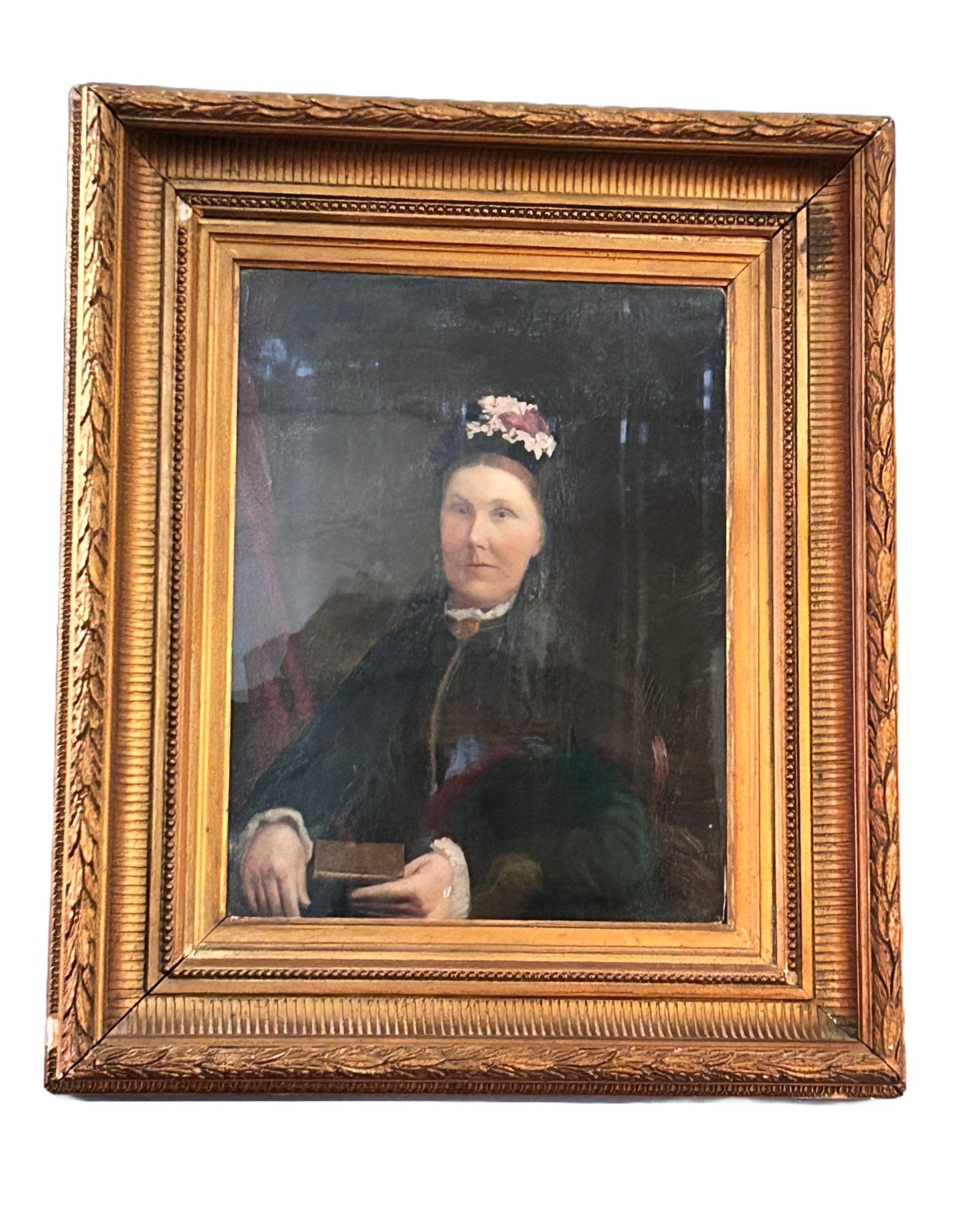 Victorian Gilt Framed Portrait Woman in Black - Room Four