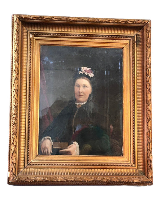 Victorian Gilt Framed Portrait Woman in Black - Room Four