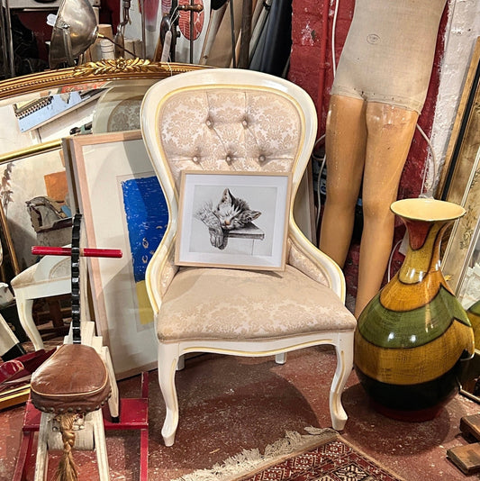 Vintage Damask Dressing Room Button Back Chair - White - Room Four