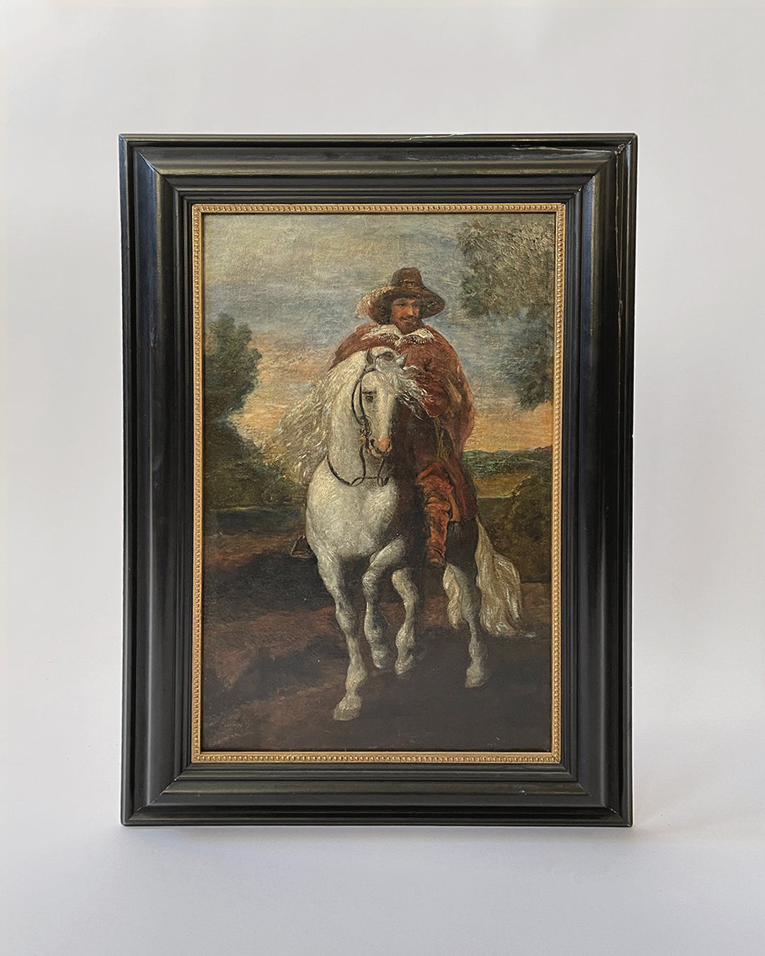 Antique Oil Painting Noble on a White Horse